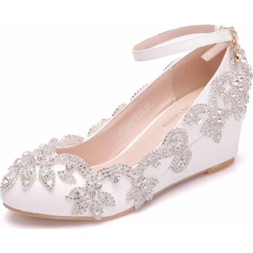 Female Wedge Heels Shoes Spring Autumn Slope Heel Womens shoes 5cm medium heel shoes diamond wedding shoes high heel shoes