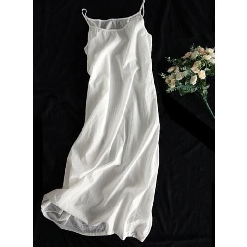 2021 mori girl spring and summer solid color sleeveless women spagetti new style long base dress