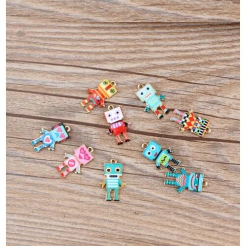 100pcs assort 9 models Cute Metal Enamel Robot Charms , Robot pendant For DIY Jewelry Making