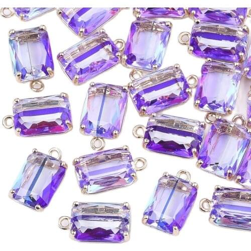2Pcs Faceted Rectangle AB Color PlatedTransparent Glass Pendants Chrms with Brass Findings For DIY jewelry Making 17.5x10x6.5mm