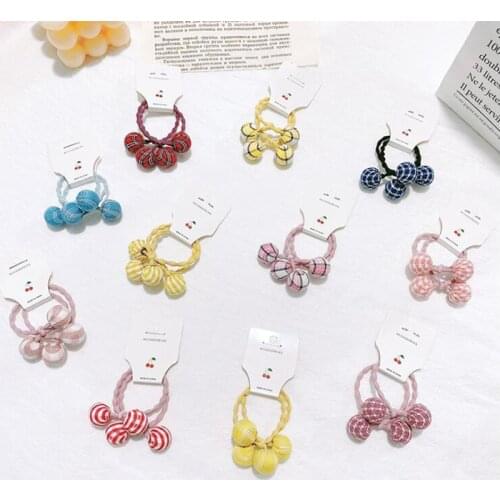 2pcs in kids fabric covered beads knotted Hair Elastics Bands Gums toddler Hair ties Accessories ponytail holder DX127