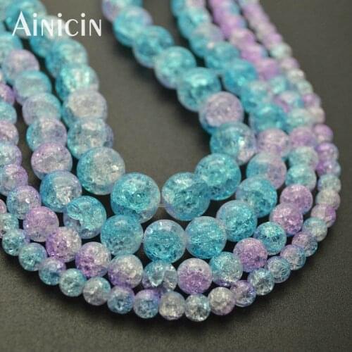 5pcs New Design Blue Color Crack Crystal Quartz Stone Round Beads 6~12mm Jewelry Making Materials