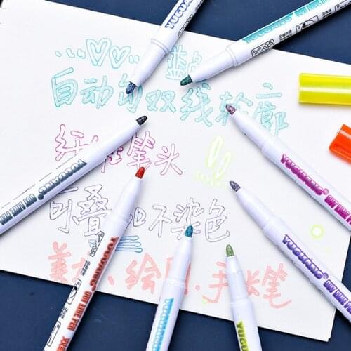 8 Color Double-Line Marker Pens Set Outline Paint Markesr Diy Scrapbook Metal Flash Album Sketch Pen Used for Painting Drawing