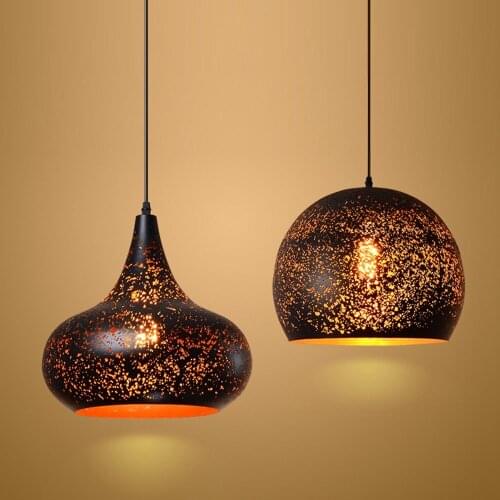 American Rust Metal Dining Room Pendant Lamp Creative Restaurant Pendant Light Bar Counter Industrial Through-Carved Drop Light