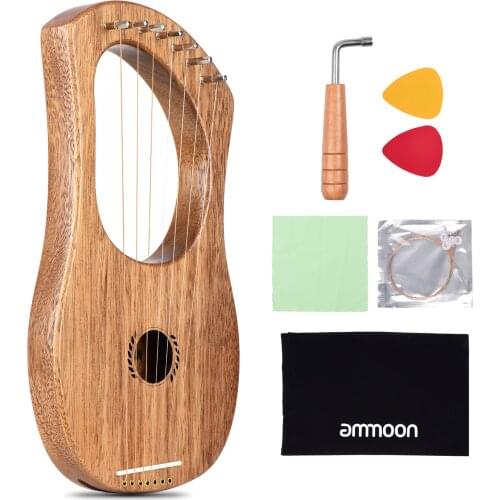 Ammoon 7-String Lyre Harp Ancient Style Lyres Terminalia Wood String Instrument with Carry Bag String Tuning Wrench Cloth