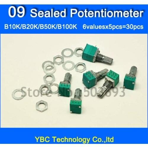 Free Shipping 6valuesx5pcs=30pcs 09 Sealed Potentiometer B10K B20K B50K B100K Variable Resistors
