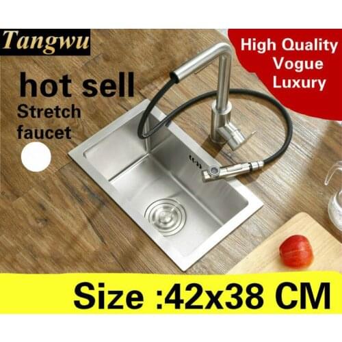 Free shipping Apartment balcony kitchen manual sink single trough mini stretch faucet 304 stainless steel hot sell 420x380 MM