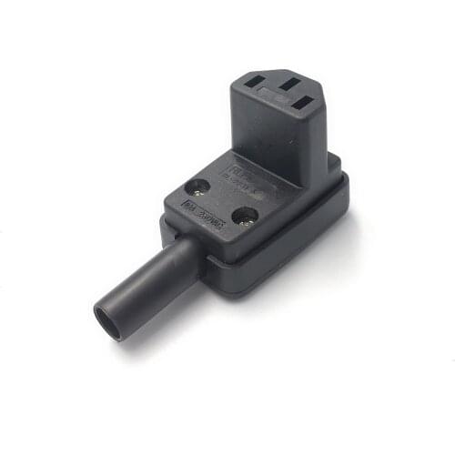 Black 10A CE Copper IEC320 C13 Computer UPS PDU Power Outlet Connector Elbow 90 Triprong Adaptor Plug 3p Receptacle Wired Socket