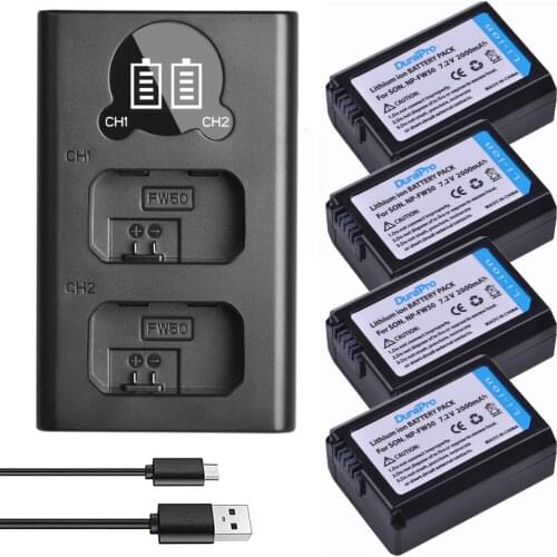 Durapro 4 x 2000mAh NP-FW50 NP FW50 Camera Battery Charger Replacement For Sony A6000 NEX-7 NEX-5N NEX-F3 NEX-5C Alpha 7R II