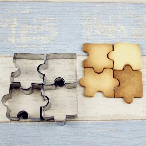 4Pcs/Set Biscuit Mould Stainless Steel Puzzle Piece Cookie Cutter Cake Frame Mold Baking Tools For Pastry Fondant Sugar PAK55