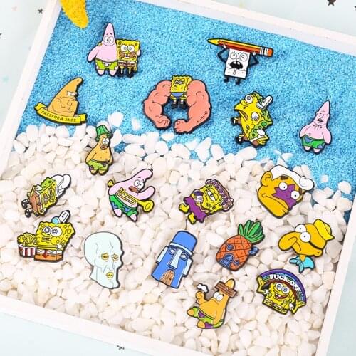 HOSENG 18Pcs/Lot Summer Lovely Funny Sponge Cartoon Brooch Blue Enamel Pin For Kids Jewelry Gift HS_921