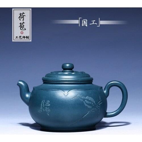 Yixing authentic masters all hand recommended undressed ore azure mud houses lotus bract boutique tea set the teapot