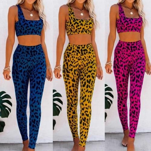Workout Suit Off-shoulder Backless Summer Tight Leopard Print Women Yoga Suit for Outdoor Activities