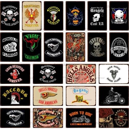 Lankshear Retro Tin Sign Skull Metal Sign Decor Motorcycle Art Metal Painting Garage Bar Room Pub Club Man Cave Home Decoration