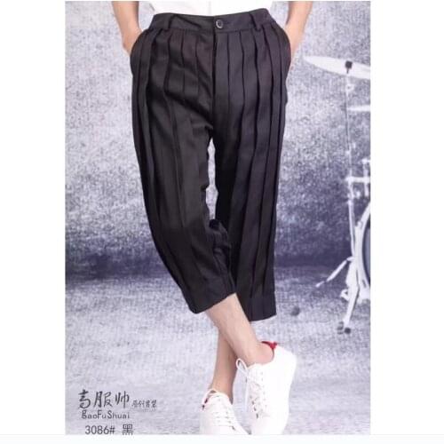 27-44 Summer New Men Clothing Non-mainstream Fashion Casual Pants Calf-length Pants Fold Harem Pants Trousers Singer Costumes