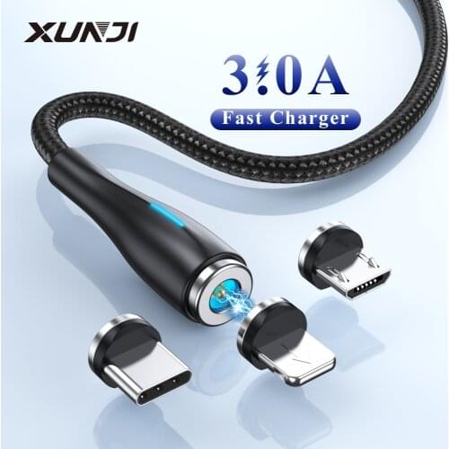 XUNJI Magnetic Micro USB type C Charging Cable Fast Charger 1.2M 2M For Mobile Cell Phone Charger