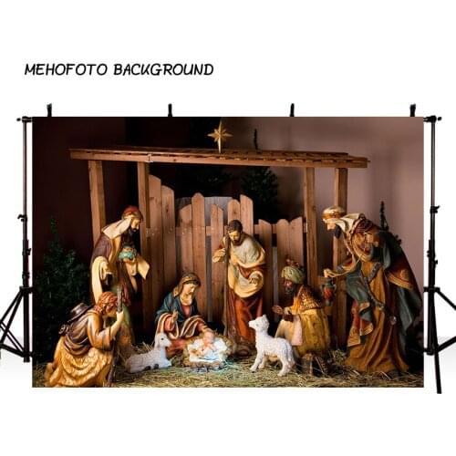 MEHOFOTO Nativity Scene Jesus Birth Christmas Religious Barn Photographic Background Photography Backdrop Photocall Photo Studio
