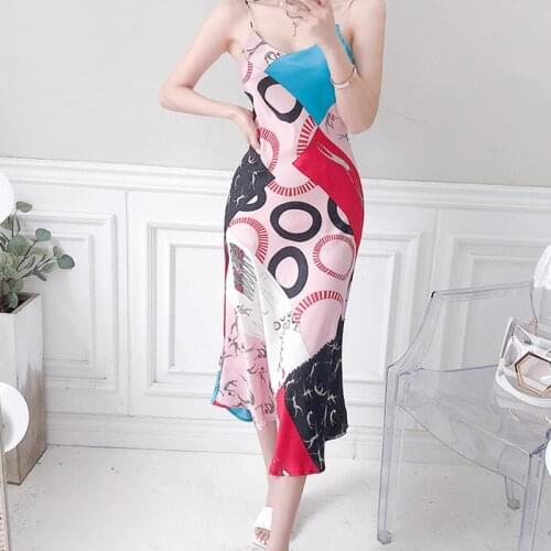 Fashion new arrival comfortable sexy formal dress temperamental Spaghetti Strap backless elegant print cute asymmetrical dress