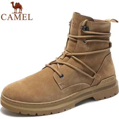 CAMEL Men Ankle Boots Mens Autumn Martin Boots Retro Fashion Tooling Boots Genuine Leather Non-slip Wear-resisting Boot Shoes