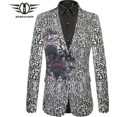 Plyesxale Mens Blazers Casual Suit Jacket Classic Mens Leopard Print Blazer Animal Pattern Fashion Wedding Blazer Masculino Q429