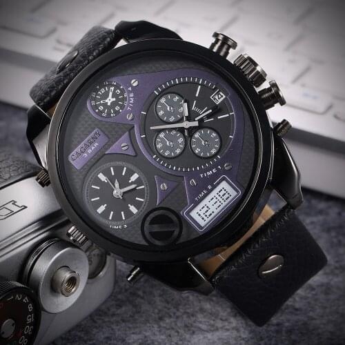 Wristwatch Leather Strap Male Clock Watch Man Luxury Brand Cagarny Mens Quartz Watches Waterproof Date Dual Times Relogio gifts