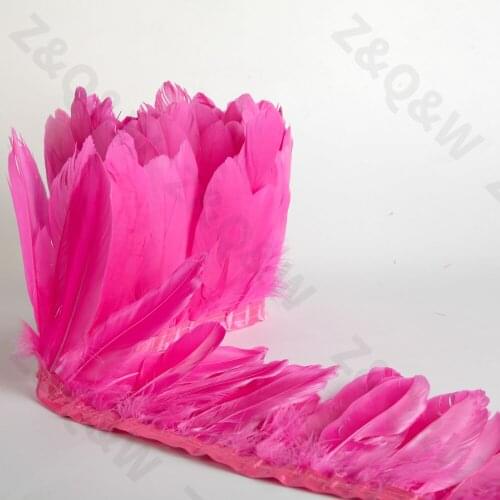 Natural goose feather dyed plum red made into 2 meters cloth strip diy feather skirt shawl stage wings decoration
