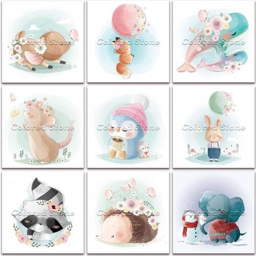 New Diamond painting Cartoon Animal Deer owl penguin rabbit raccoon 5D DIY Full Square Drill embroidery Round mosaic Drawing 233