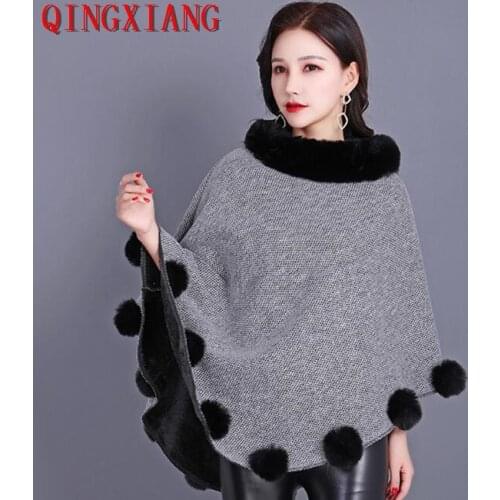 2021 Autumn Spring O Neck Pullover Faux Fur Ball Big Pendulum Capes 6 Colors Plus Size Triangle Out Street Warm Velvet Poncho