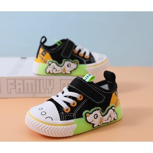 Autumn 2021 Models Cartoon Boys Girls Canvas Shoes Velcro Shoes Tendon At The End Color Shoes Side