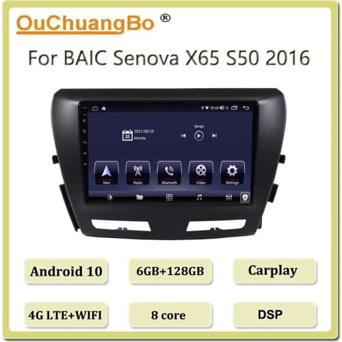 Ouchuangbo car stereo radio player android 10 for Baic senova X65 S50 2016 With 8 Core CarPlay 6GB 128GB IPS screen