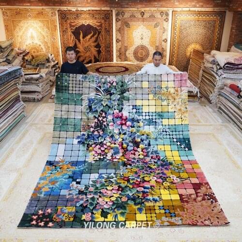 Yilong 8'x10' Handmade Silk Oriental Rug Vintage Floral Durable Carpet (TJ159A)