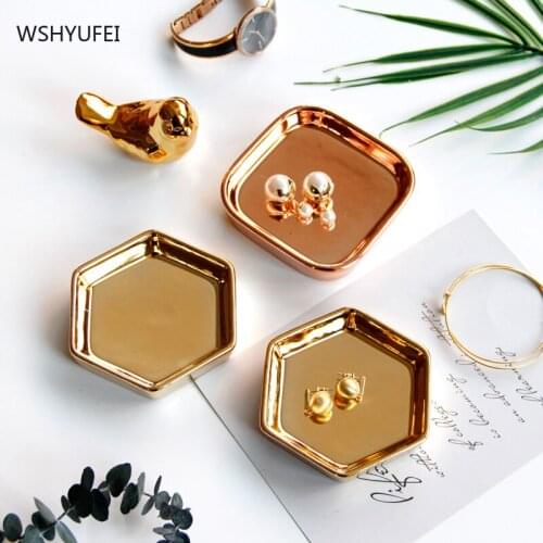 WSHYUFEICeramic jewelry box Jewelry tray Ring and earring storage Desktop decoration small ornaments Makeup boxs household items