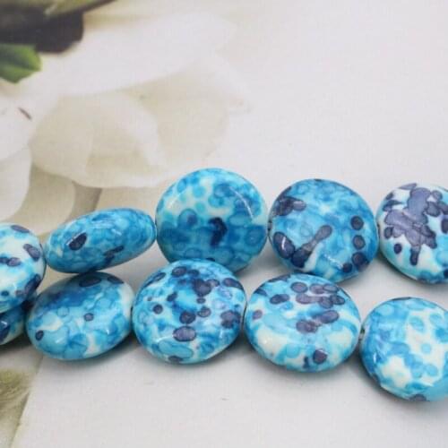Coin shape Riverstones blue round loose beads 16mm DIY 15 inches women jewelry Accessory making design gifts bracelet&necklace