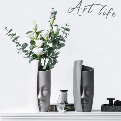 31cm Nordic Modern Ins Face Art Vase Living Room Ceramic Flower Home Decoration Flower Dried Flower Vases Sculpture Homes
