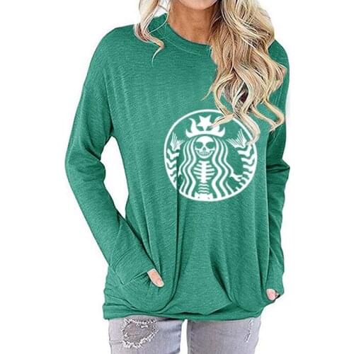 Halloween Printed Sweatshirt Fall Fashion Long Sleeve Round Neck Pocket All-match Pullover Rm