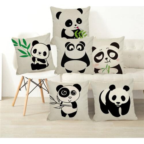 XUNYU Cute Animal Cushion Cover Cartoon Panda Print Linen Sofa Car Seat Home Decorative Throw Pillow Case 45x45cm D0075