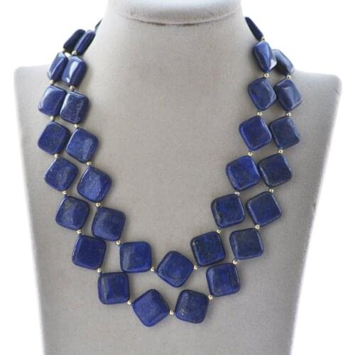 Z10695 17"~50" 16mm Square Coin Blue Lapis lazuli Bead Necklace