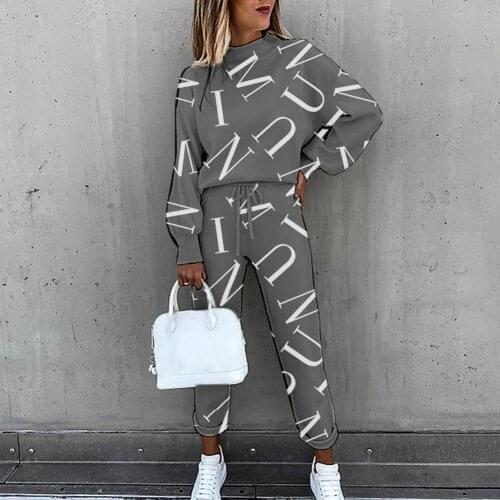 Womens Sweatshirt Letters Print/Tie Dye Sports Suit Female Long Sleeve Blouse Pockets Drawstring Pants Outfit for Spring Autumn