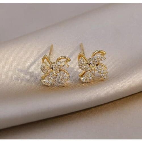 925 Sterling Silver Ear Needle Windmill Earrings Rotatable Crystal Stud Earrings for Women Minimalist Korean Fashion Jewelry