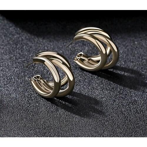 Simple New Coffee Gold Plating Metal Half Circle Winding Geometric Round Small Stud Earrings for Women Free Shipping