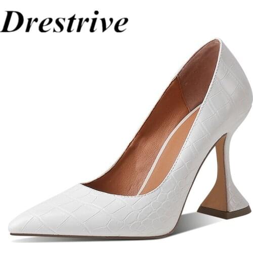 Drestrive Customize Colors Women Pumps Pu Leather Stone Pattern Pointed Toe Shallow Size 43 2021 Summer Thin High Heel Shoes