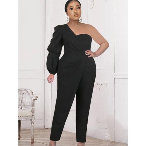 Women Jumpsuit Bodycon One Shoulder Sexy Rompers Evening Occasion Event Overalls Plus Size 4XL 5XL Dropshipping 2021 Summer New