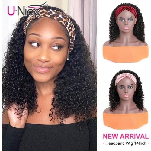 Unice Hair Deep Curly Bob Headband Wig Machine Made Remy Wig Headband Wigs Brazilian Short Bob Curly Wigs No Lace No glue