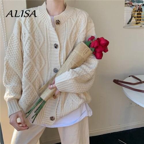 2021 New Autumn Winter Sweater Women Korean Lazy Oaf Knitted Cardigan Top Female Vintage Button Up Loose Sweater Coat