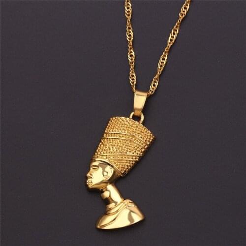 Gold Choker Nefertiti Egyptian Charm Necklace Women Men Punk Jewelry Egyptian Pharaohs Head Colar Masculino