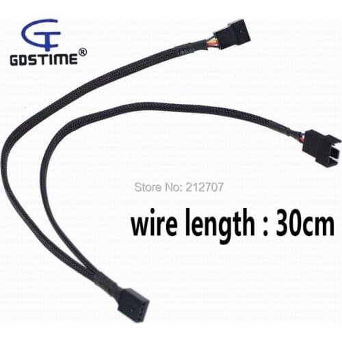 10pcs/lot 4 Pin PWM Fan Cable 1 to 2 Y Splitter Black Sleeved Extension Wire
