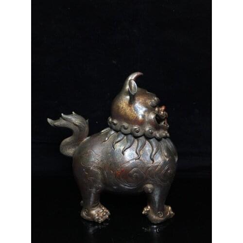 10"Tibet Buddhism Temple Old Bronze Cinnabars Lion statue incense burner Lion head disassembly Unicorn statue incense Enshrine