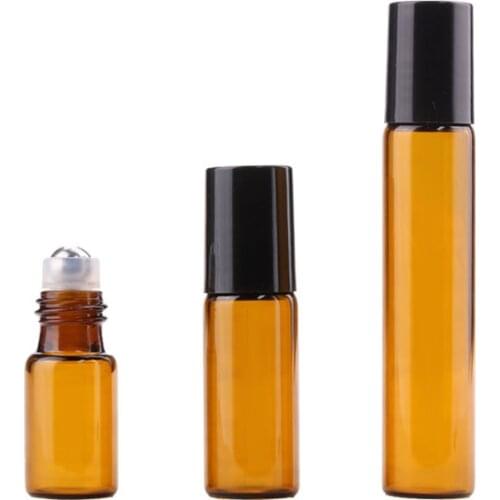 100set Roll-on Bottles 3ml 5ml 10ml tea color Roller Balls Essential Oil Jar glass bottle ,essential oil separate bottle
