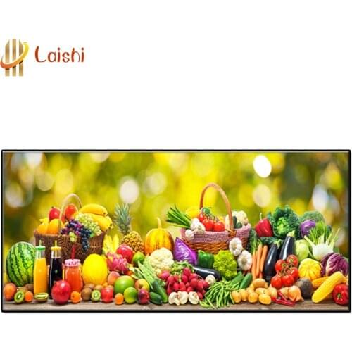 5D DIY Large-size kitchen decoration painting, fruits and vegetables Diamond painting circle full character mosaic home decor