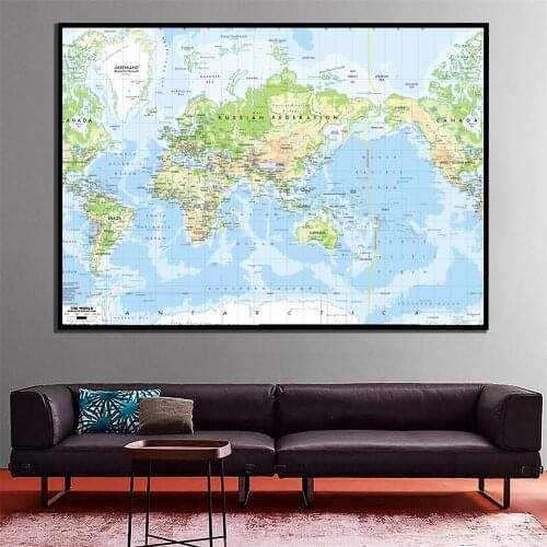 A2 Size The World Map Mercator Projection Vinyl Spray Printed without Frame Fine Canvas Painting For Living Room Wall Decor